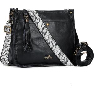Angel Kiss Crossbody Bags for Women Trendy Vegan Leather Hobo Purses Shoulder Handbags Ladies Tassel Bag with Guitar Strap(Black)