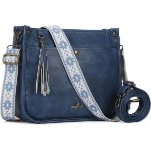 Angel Kiss Crossbody Bags for Women Trendy Vegan Leather Hobo Purses Shoulder Handbags Ladies Tassel Bag with Guitar Strap(Blue)