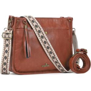 Angel Kiss Crossbody Bags for Women Trendy Vegan Leather Hobo Purses Shoulder Handbags Ladies Tassel Bag with Guitar Strap(Brown)