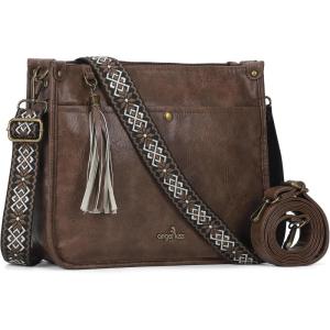 Angel Kiss Crossbody Bags for Women Trendy Vegan Leather Hobo Purses Shoulder Handbags Ladies Tassel Bag with Guitar Strap(Coffee)