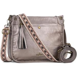 Angel Kiss Crossbody Bags for Women Trendy Vegan Leather Hobo Purses Shoulder Handbags Ladies Tassel Bag with Guitar Strap(Metallic Grey)