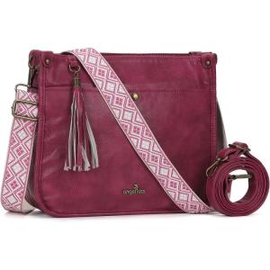 Angel Kiss Crossbody Bags for Women Trendy Vegan Leather Hobo Purses Shoulder Handbags Ladies Tassel Bag with Guitar Strap(Rose)