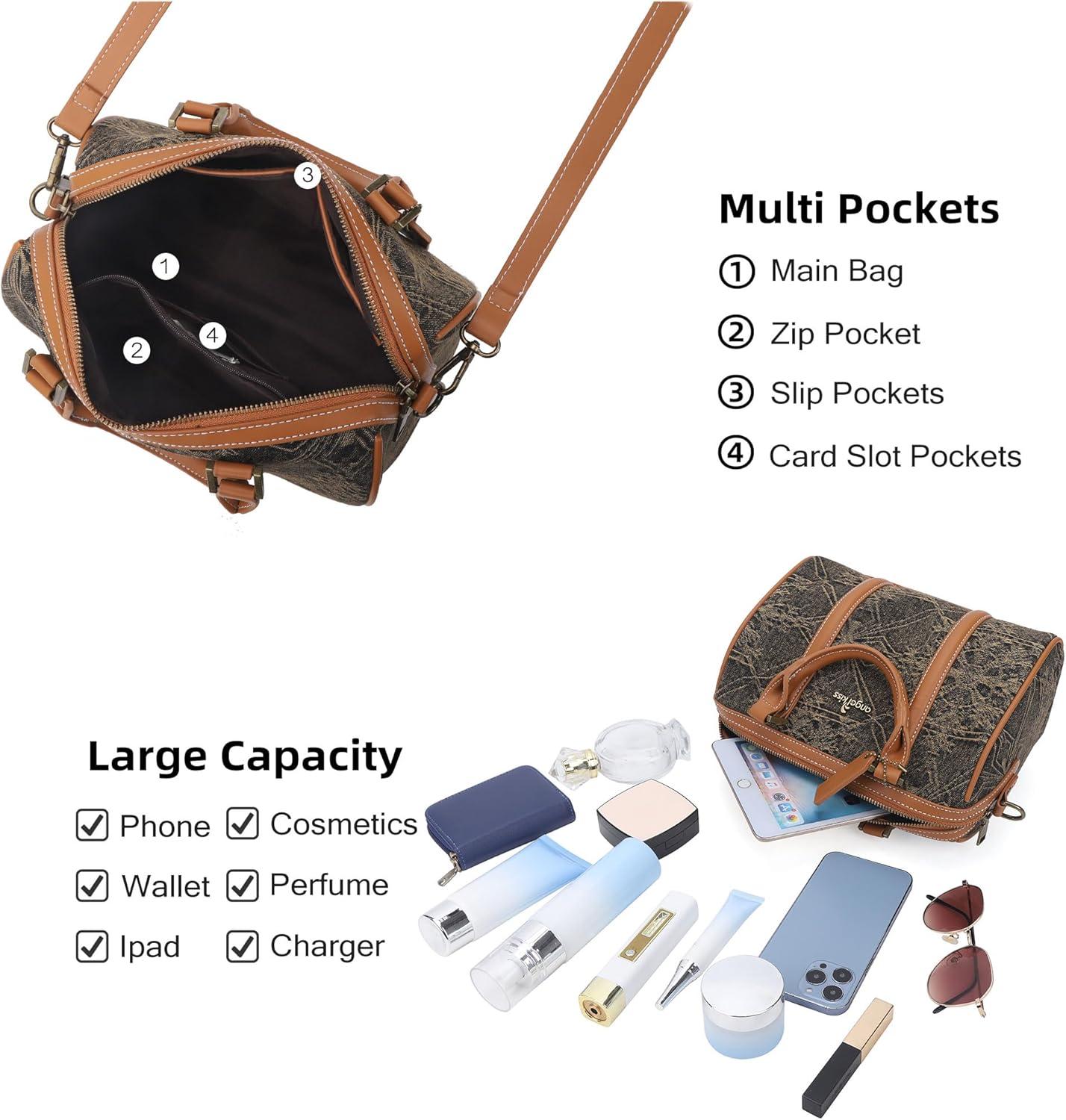 imageAngel Kiss Women Satchel Purses and Handbags Vegan Leather Boston Barrel Bag Top Handle Shoulder Purse with Crossbody Strap Vegan Leather Top Handle Crossbody StrapYellow 2