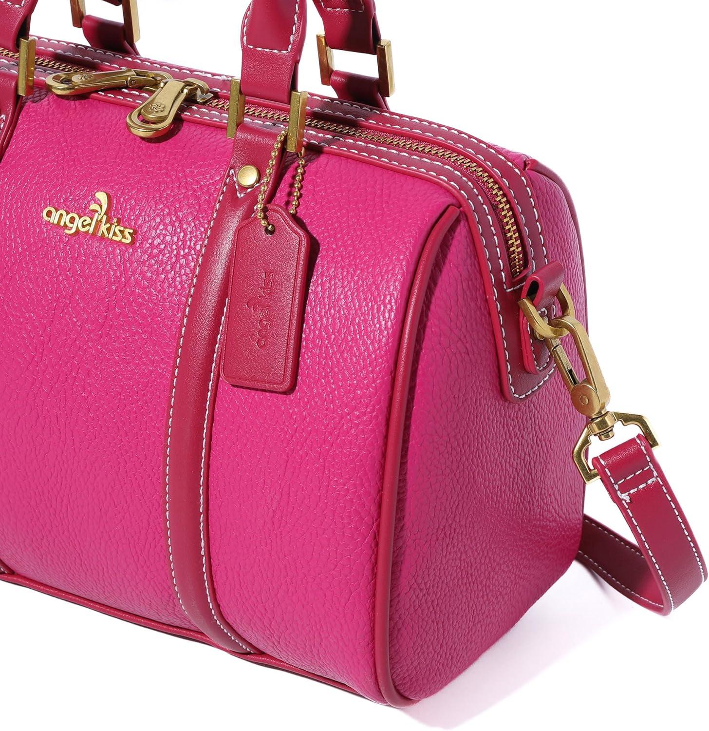 imageAngel Kiss Women Satchel Purses and Handbags Vegan Leather Boston Barrel Bag Top Handle Shoulder Purse with Crossbody Strap Vegan Leather Top Handle Crossbody StrapRose