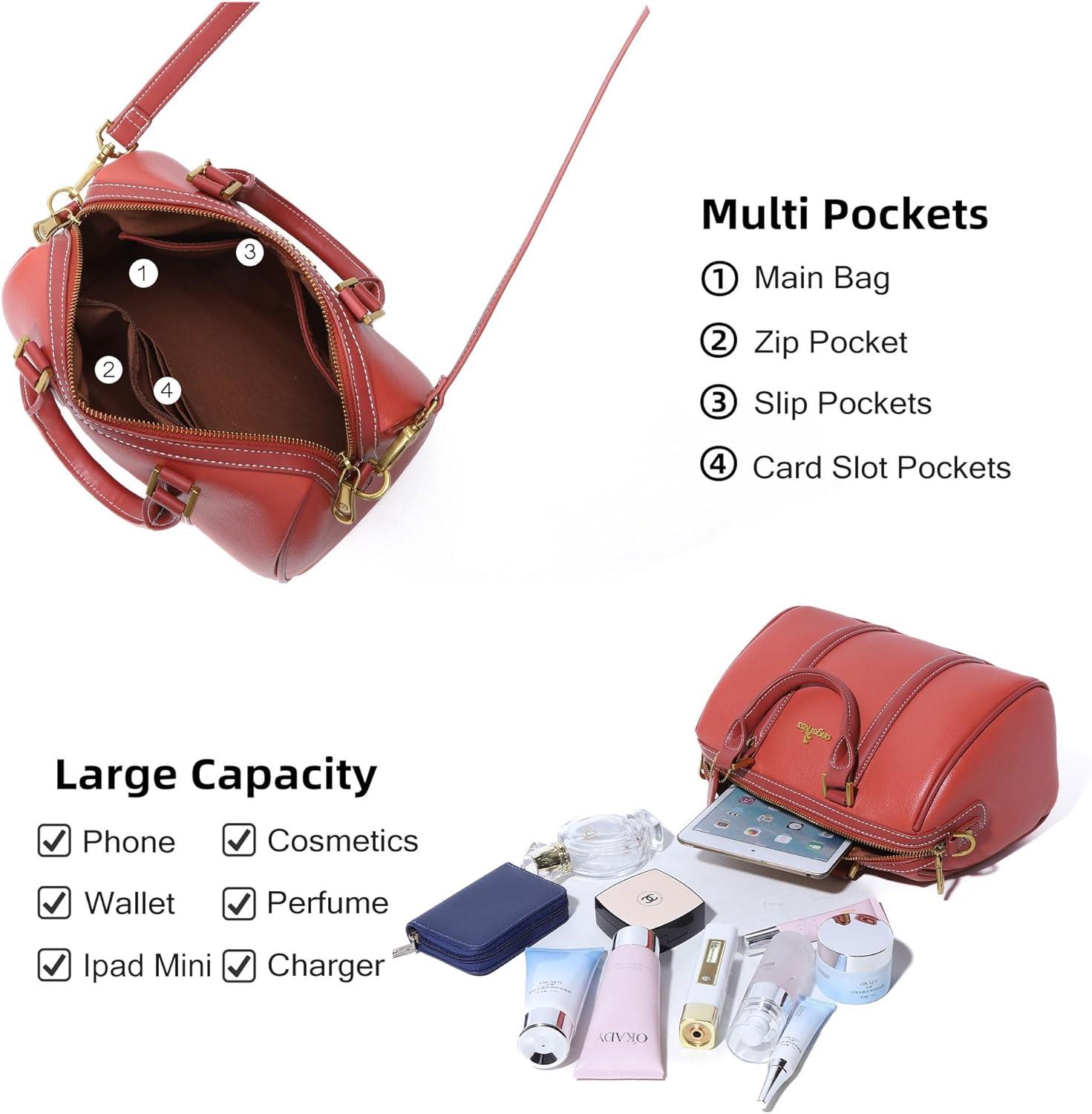 imageAngel Kiss Women Satchel Purses and Handbags Vegan Leather Boston Barrel Bag Top Handle Shoulder Purse with Crossbody Strap Vegan Leather Top Handle Crossbody StrapCoral