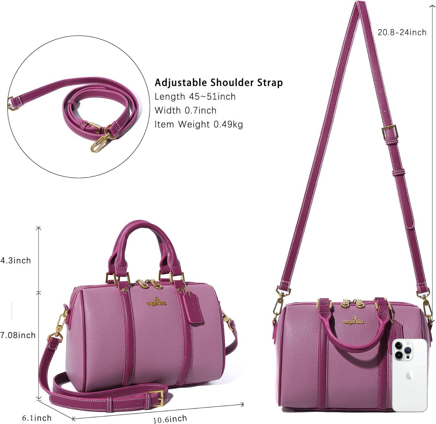 imageAngel Kiss Women Satchel Purses and Handbags Vegan Leather Boston Barrel Bag Top Handle Shoulder Purse with Crossbody Strap Vegan Leather Top Handle Crossbody StrapLight Purple