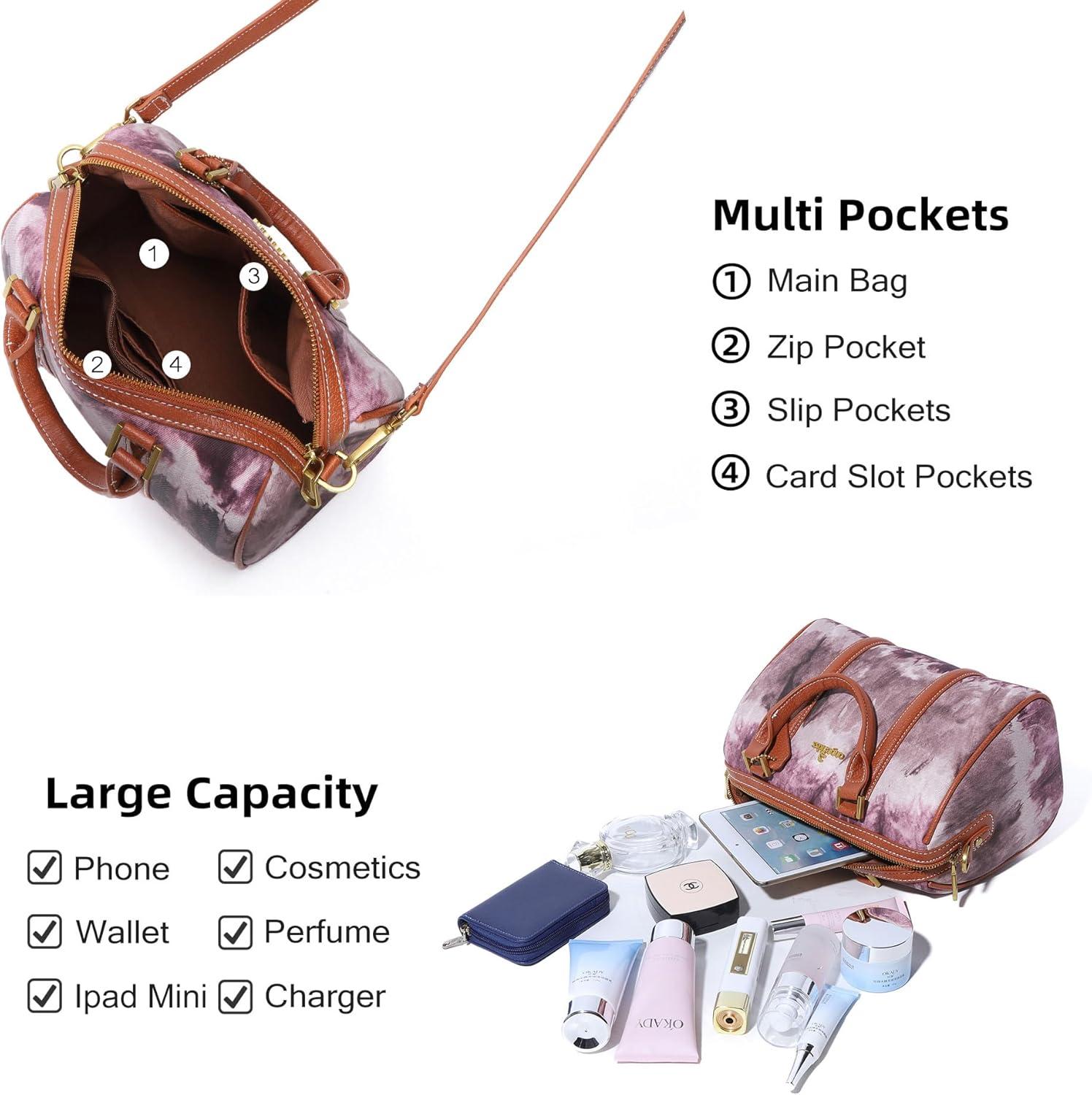 imageAngel Kiss Women Satchel Purses and Handbags Vegan Leather Boston Barrel Bag Top Handle Shoulder Purse with Crossbody Strap Vegan Leather Top Handle Crossbody StrapDark Pink