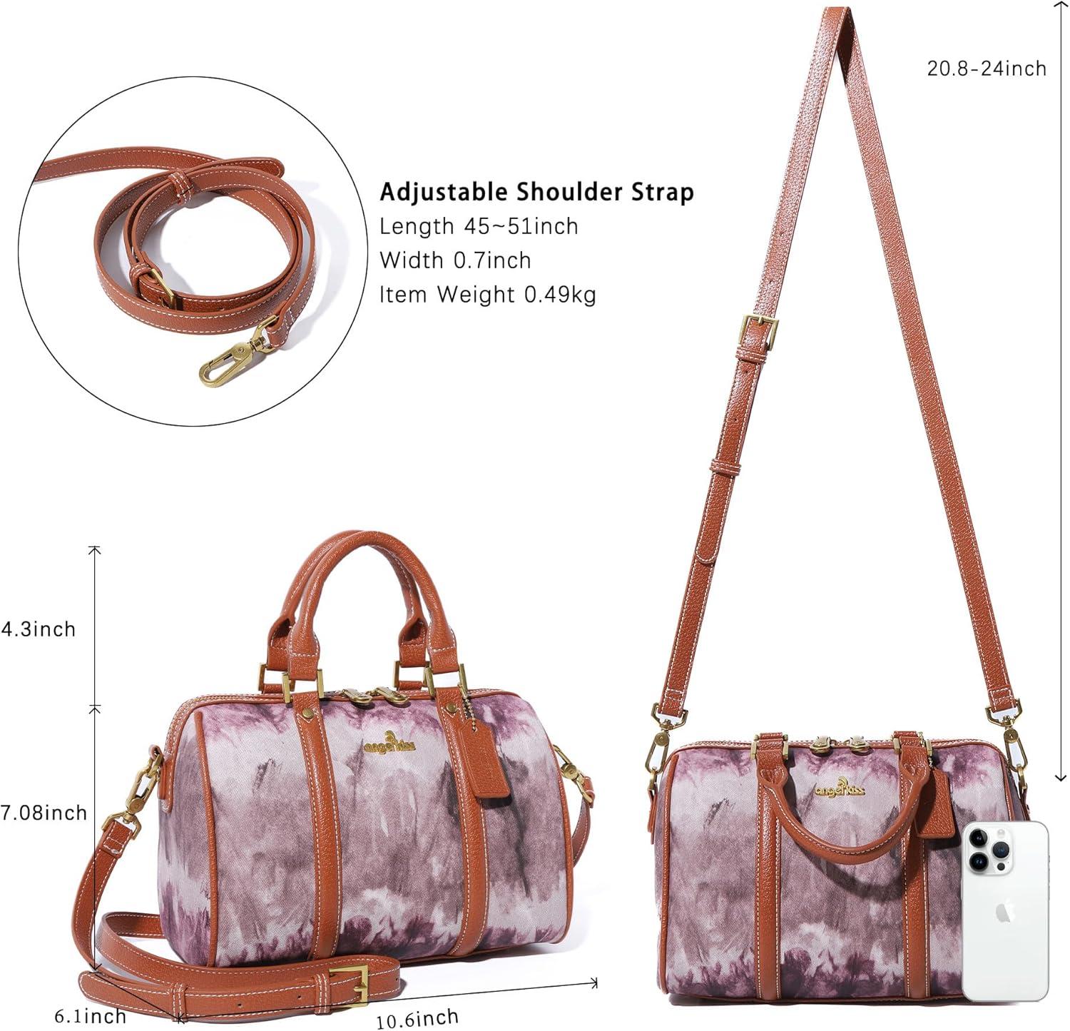 imageAngel Kiss Women Satchel Purses and Handbags Vegan Leather Boston Barrel Bag Top Handle Shoulder Purse with Crossbody Strap Vegan Leather Top Handle Crossbody StrapDark Pink