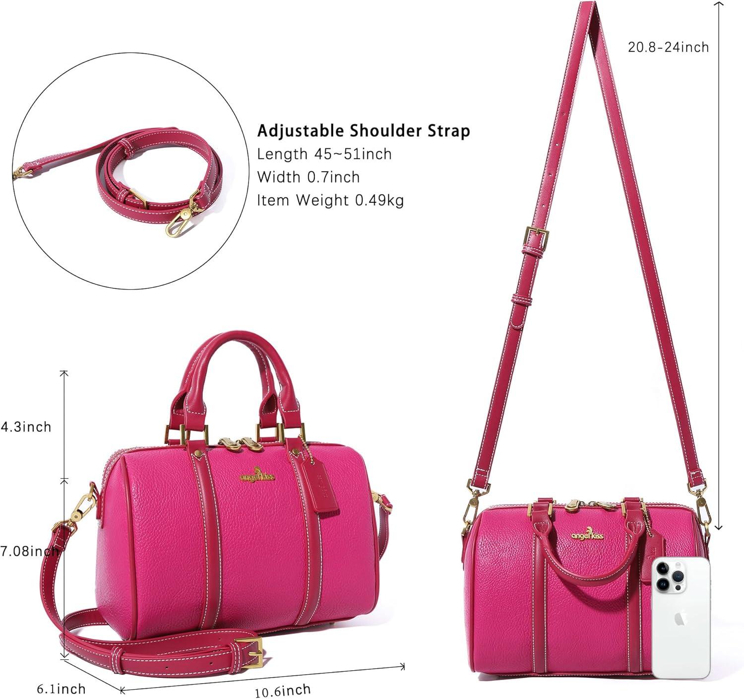 imageAngel Kiss Women Satchel Purses and Handbags Vegan Leather Boston Barrel Bag Top Handle Shoulder Purse with Crossbody Strap Vegan Leather Top Handle Crossbody StrapRose
