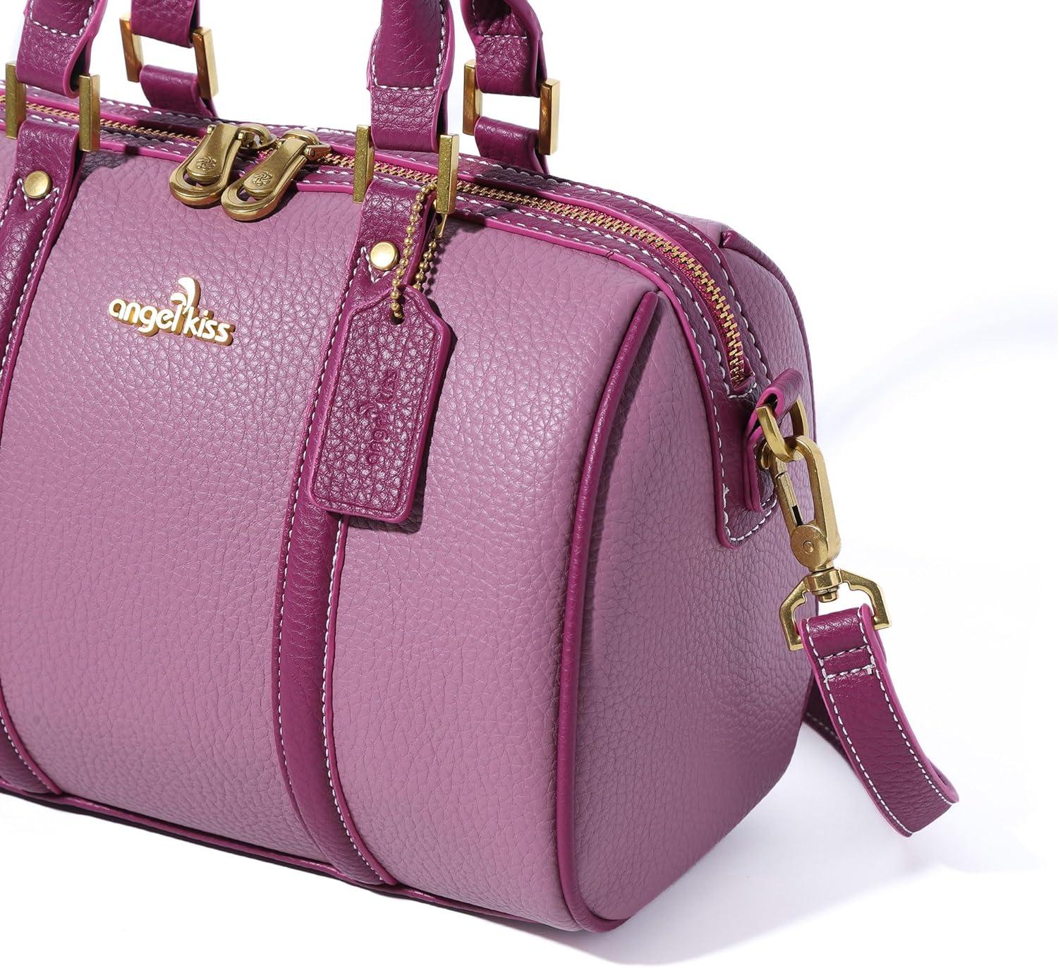 imageAngel Kiss Women Satchel Purses and Handbags Vegan Leather Boston Barrel Bag Top Handle Shoulder Purse with Crossbody Strap Vegan Leather Top Handle Crossbody StrapLight Purple