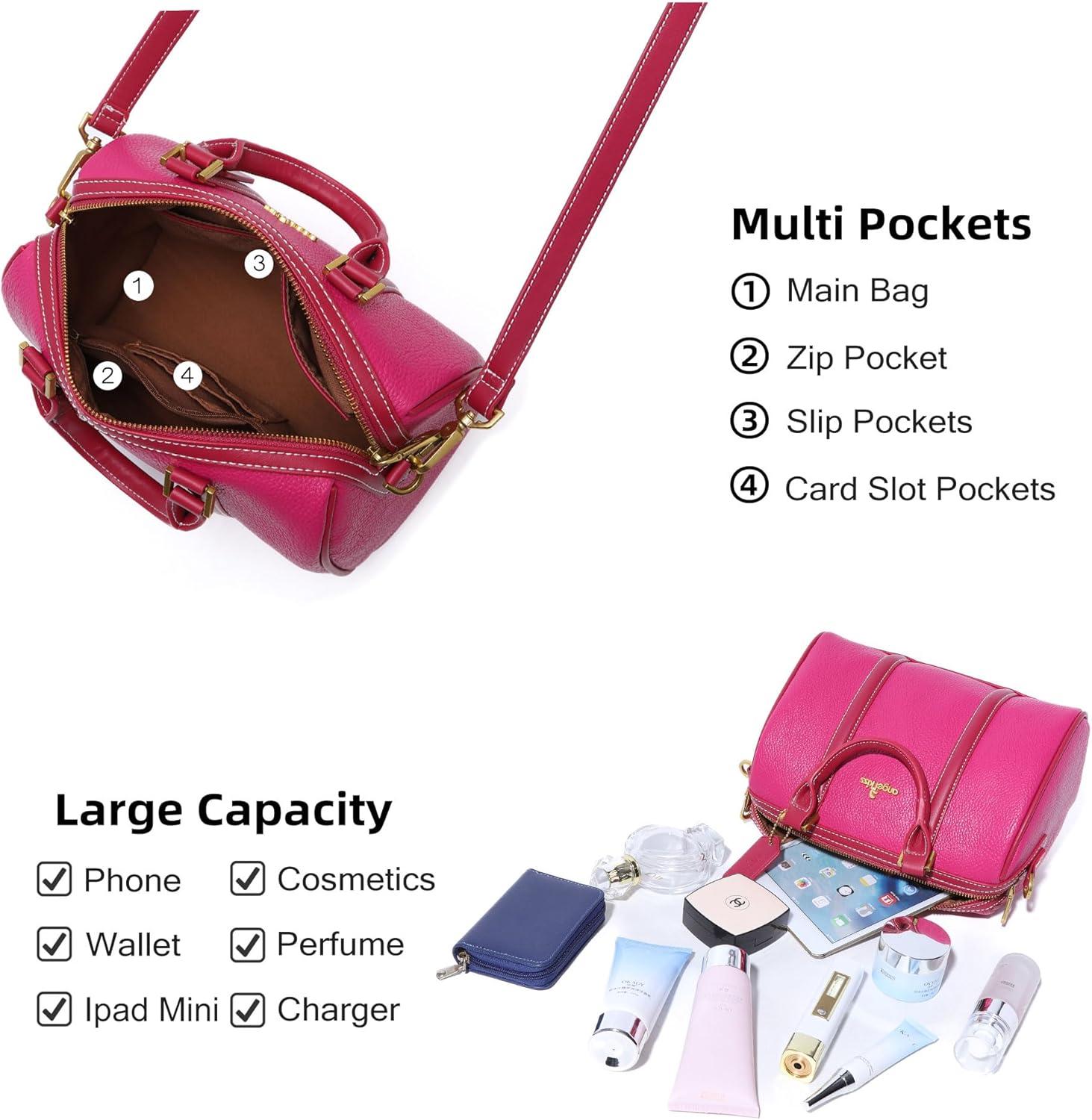 imageAngel Kiss Women Satchel Purses and Handbags Vegan Leather Boston Barrel Bag Top Handle Shoulder Purse with Crossbody Strap Vegan Leather Top Handle Crossbody StrapRose