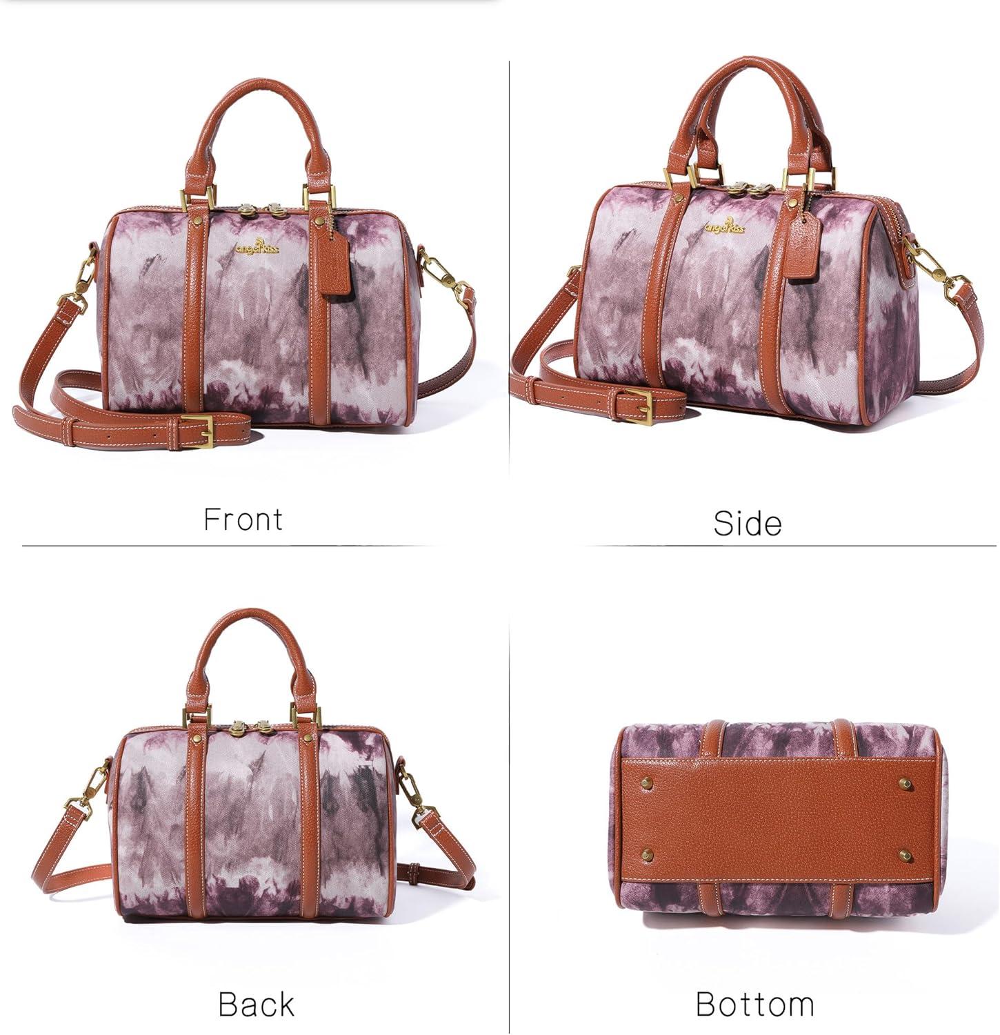 imageAngel Kiss Women Satchel Purses and Handbags Vegan Leather Boston Barrel Bag Top Handle Shoulder Purse with Crossbody Strap Vegan Leather Top Handle Crossbody StrapDark Pink