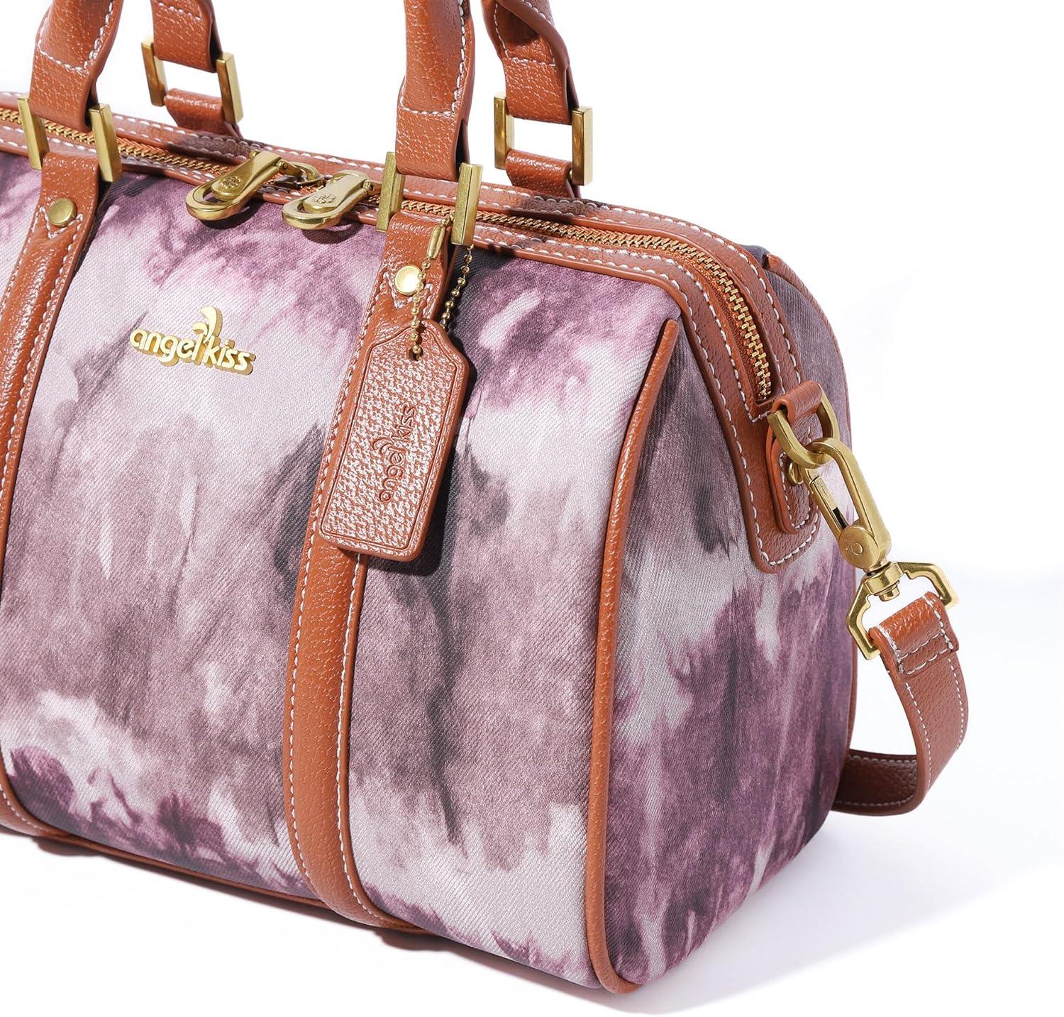 imageAngel Kiss Women Satchel Purses and Handbags Vegan Leather Boston Barrel Bag Top Handle Shoulder Purse with Crossbody Strap Vegan Leather Top Handle Crossbody StrapDark Pink