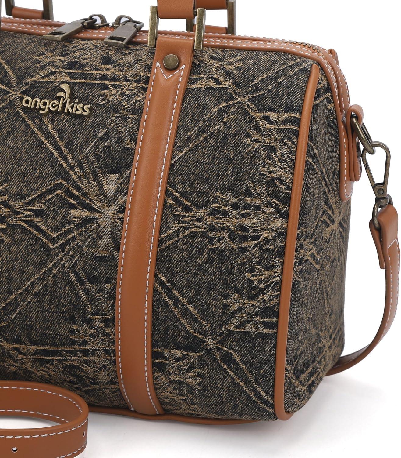 imageAngel Kiss Women Satchel Purses and Handbags Vegan Leather Boston Barrel Bag Top Handle Shoulder Purse with Crossbody Strap Vegan Leather Top Handle Crossbody StrapYellow 2