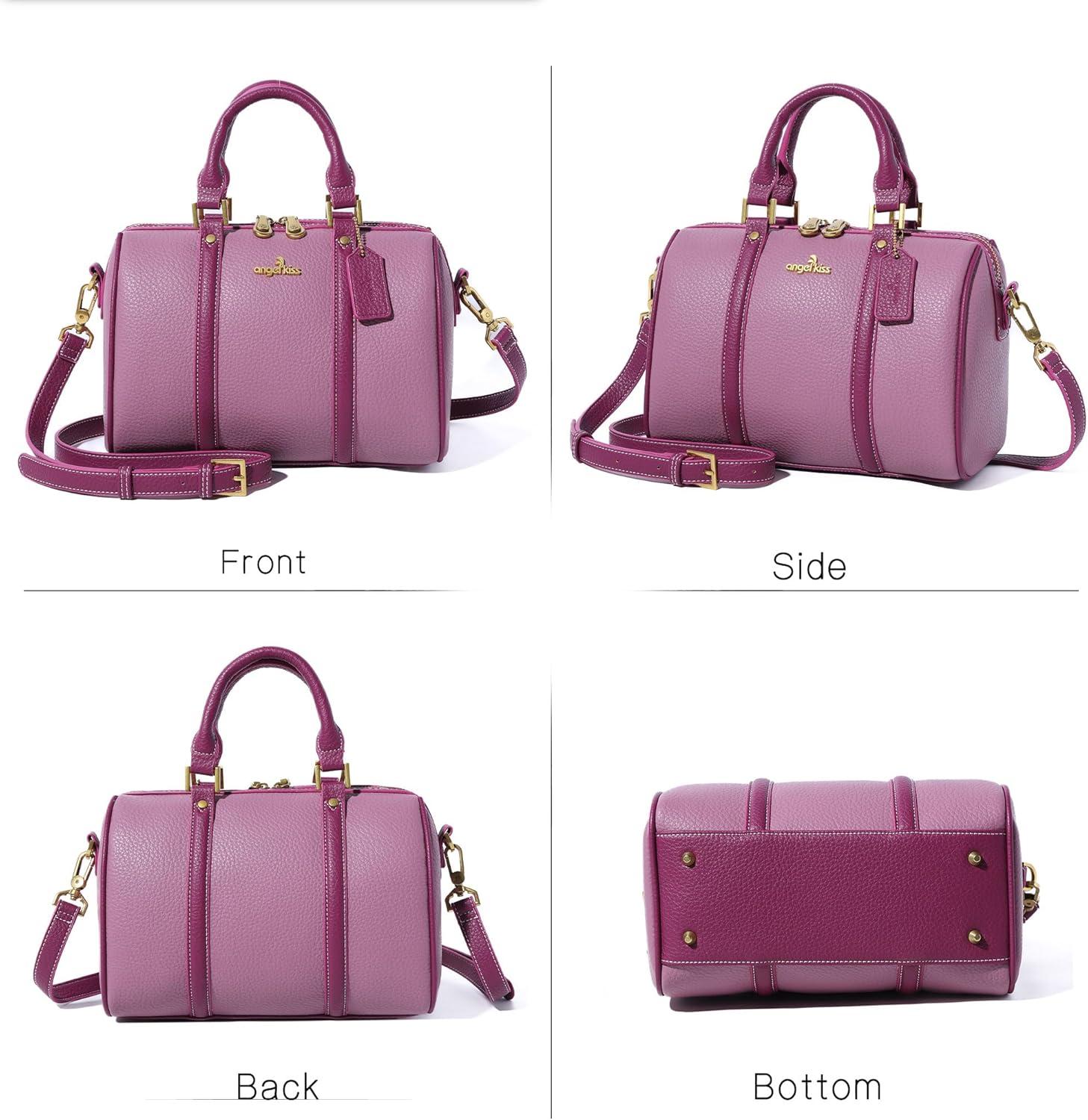 imageAngel Kiss Women Satchel Purses and Handbags Vegan Leather Boston Barrel Bag Top Handle Shoulder Purse with Crossbody Strap Vegan Leather Top Handle Crossbody StrapLight Purple