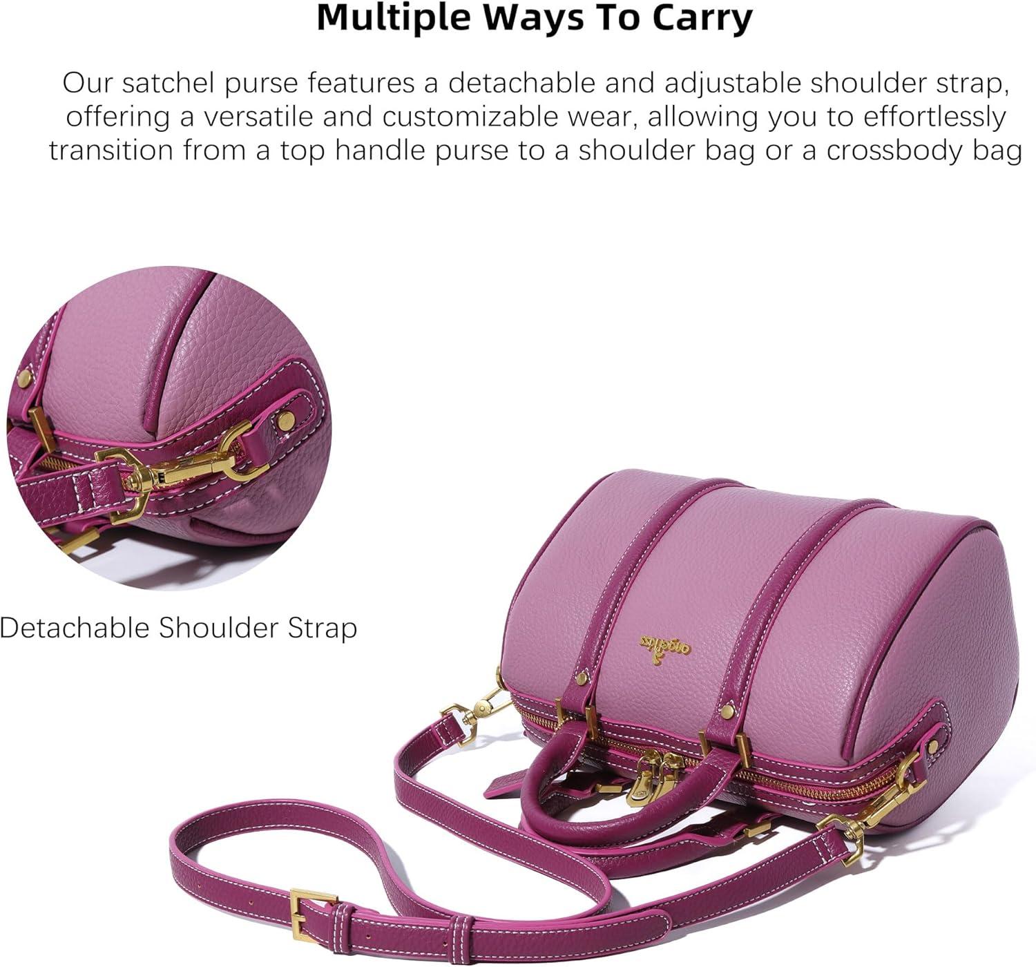 imageAngel Kiss Women Satchel Purses and Handbags Vegan Leather Boston Barrel Bag Top Handle Shoulder Purse with Crossbody Strap Vegan Leather Top Handle Crossbody StrapLight Purple