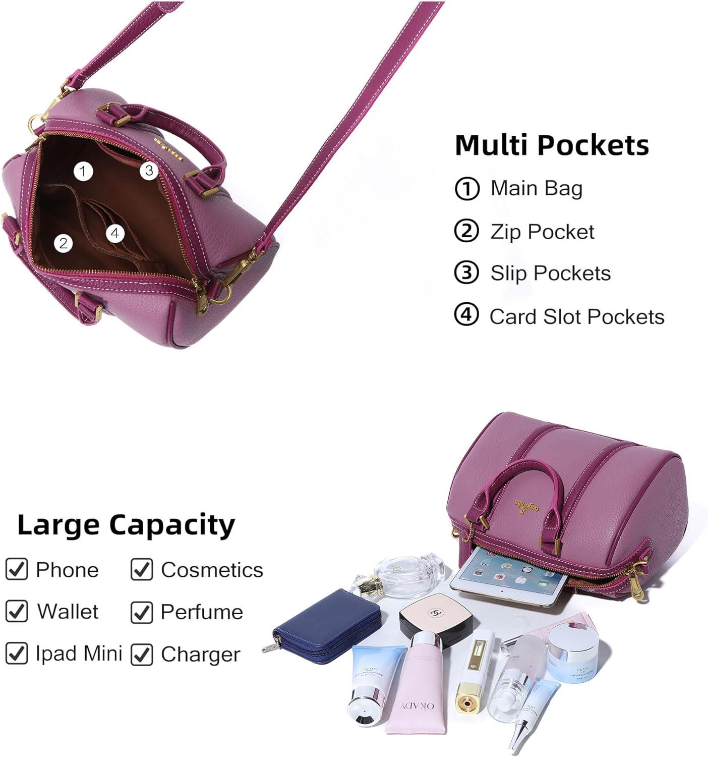 imageAngel Kiss Women Satchel Purses and Handbags Vegan Leather Boston Barrel Bag Top Handle Shoulder Purse with Crossbody Strap Vegan Leather Top Handle Crossbody StrapLight Purple