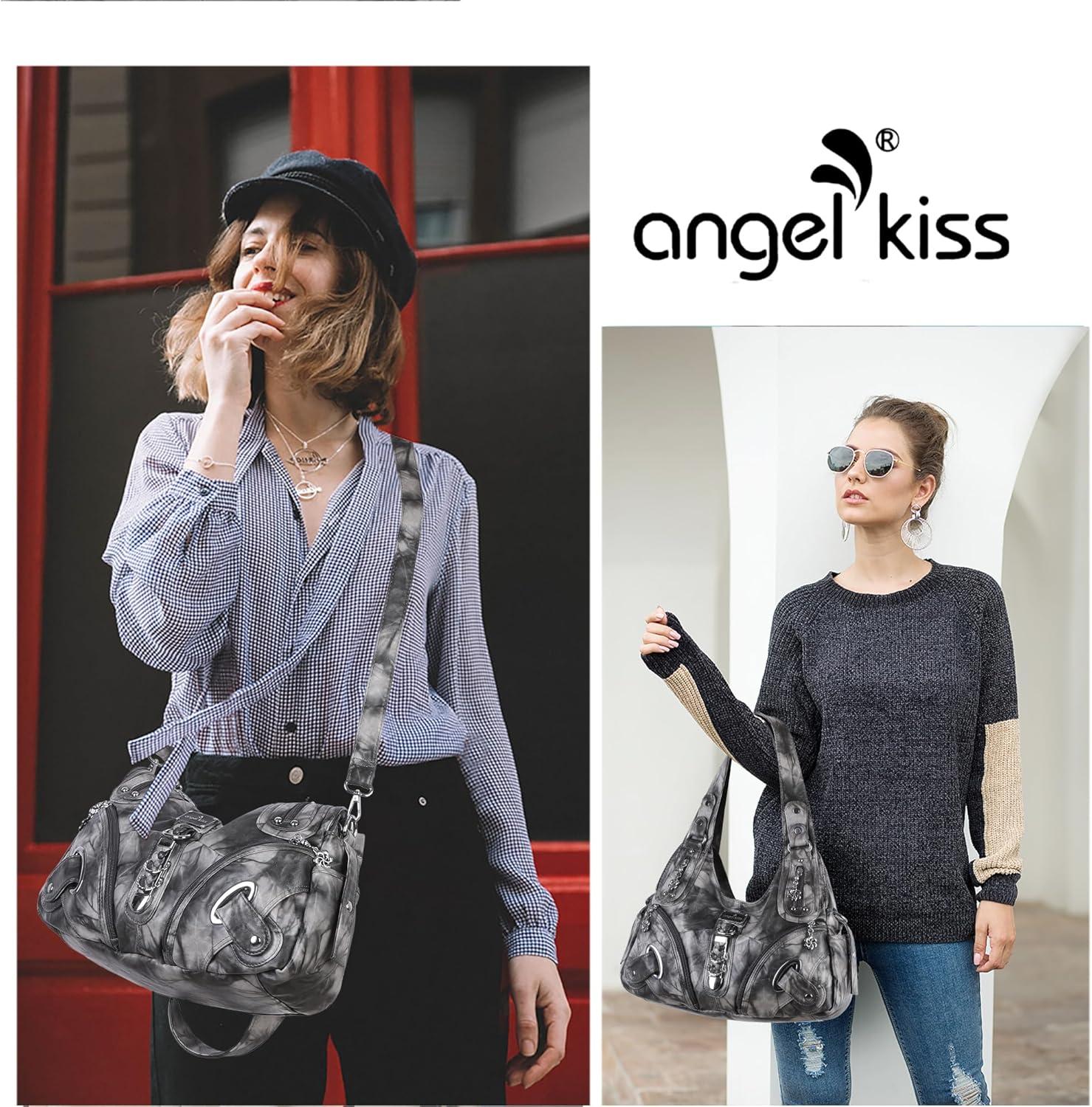 imageAngelkiss Hobo Purses and handbags for Women Satchel Handbag Women Purses Large Daily Shoulder Bags Purses handbags Handbag Women Purses Large DailyBlackGreyg