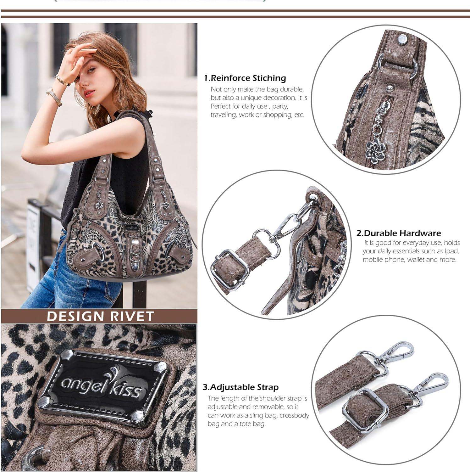 imageAngelkiss Hobo Purses and handbags for Women Satchel Handbag Women Purses Large Daily Shoulder Bags Purses handbags Handbag Women Purses Large DailyBrownleopard