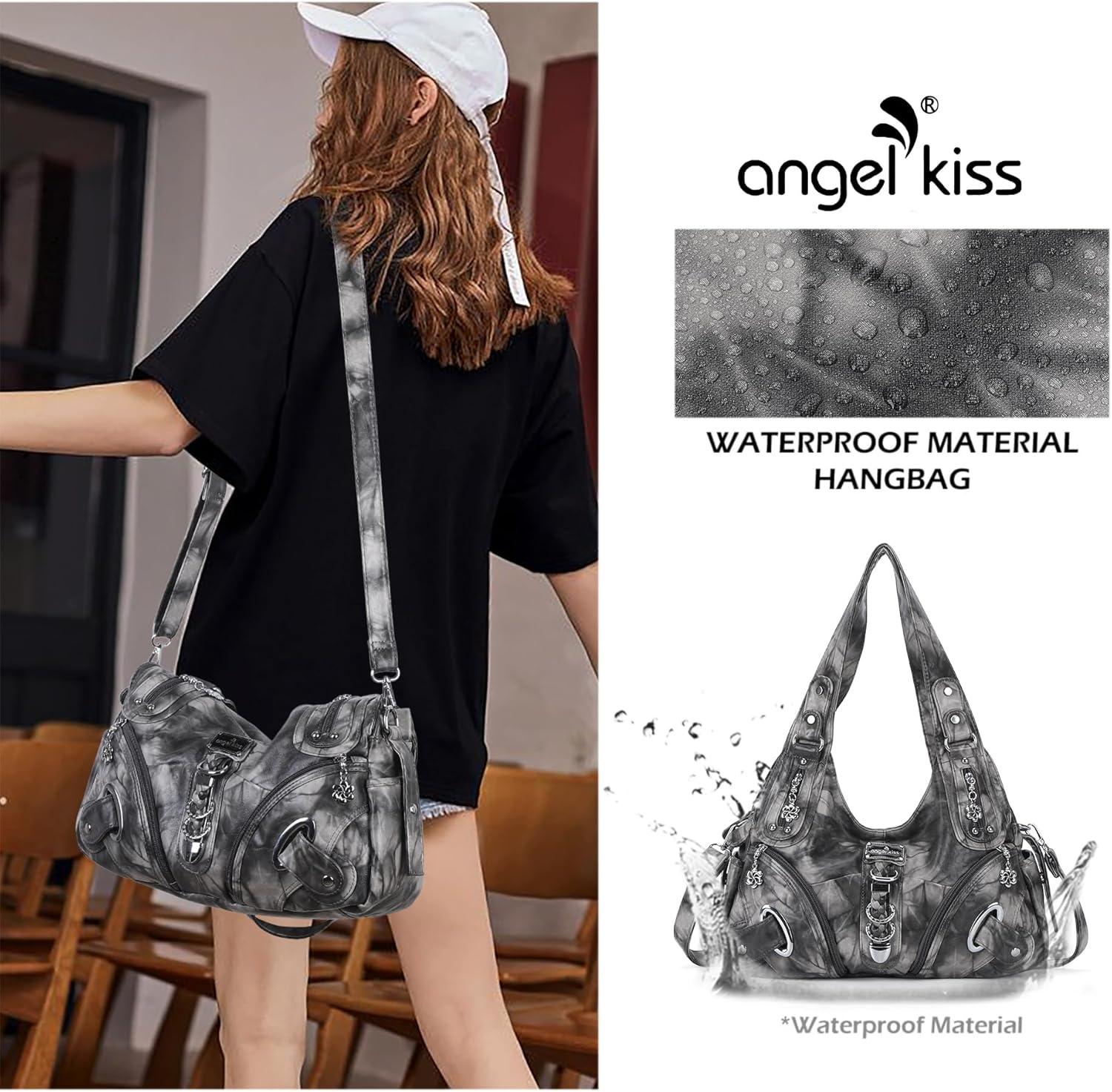 imageAngelkiss Hobo Purses and handbags for Women Satchel Handbag Women Purses Large Daily Shoulder Bags Purses handbags Handbag Women Purses Large DailyBlackGreyg