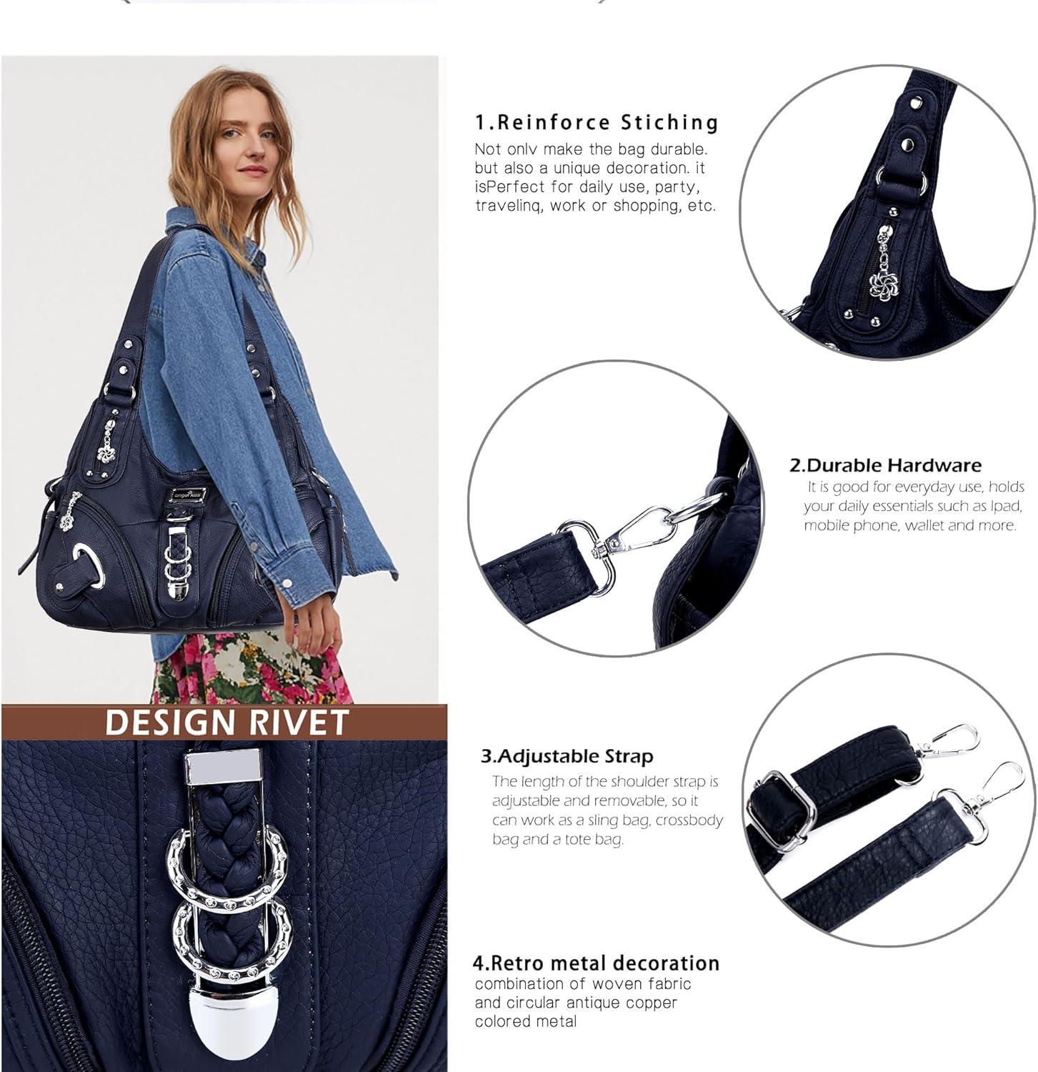 imageAngelkiss Hobo Purses and handbags for Women Satchel Handbag Women Purses Large Daily Shoulder Bags Purses handbags Handbag Women Purses Large DailyBlue
