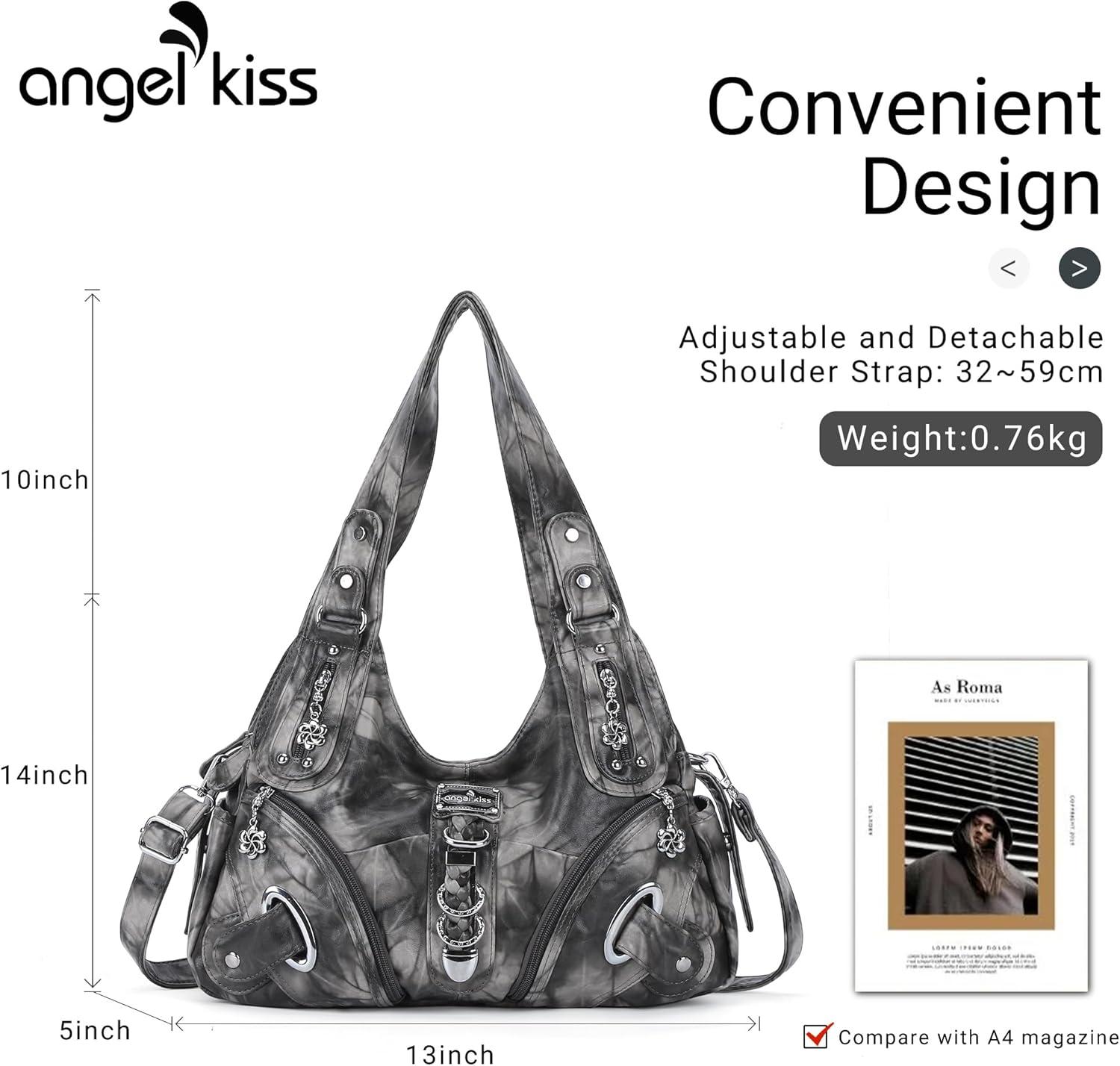 imageAngelkiss Hobo Purses and handbags for Women Satchel Handbag Women Purses Large Daily Shoulder Bags Purses handbags Handbag Women Purses Large DailyBlackGreyg
