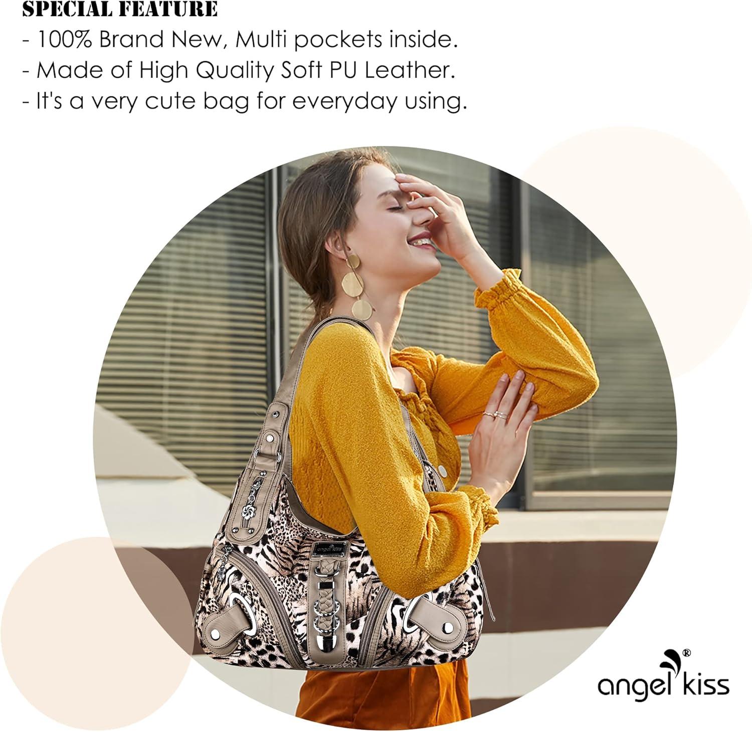 imageAngelkiss Hobo Purses and handbags for Women Satchel Handbag Women Purses Large Daily Shoulder Bags Purses handbags Handbag Women Purses Large DailyBrownBeige