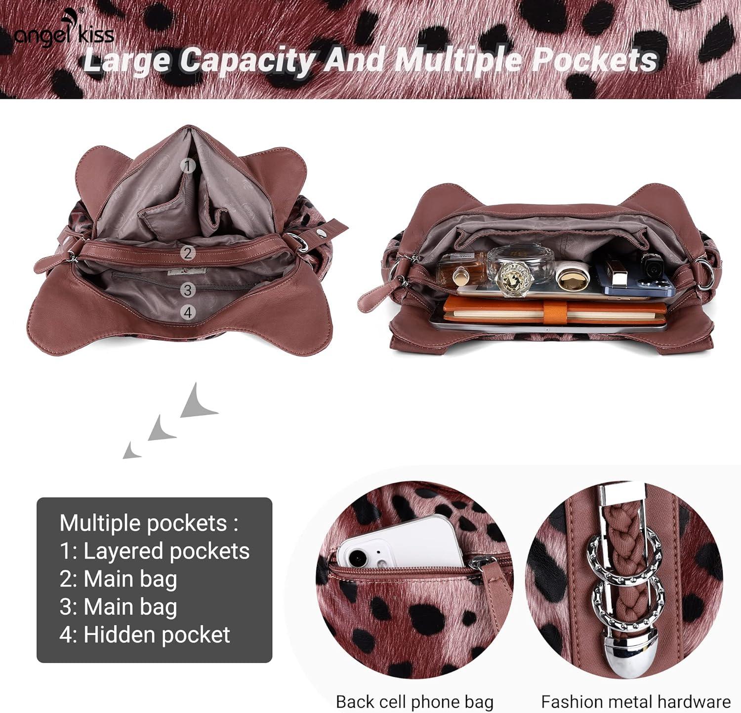 imageAngelkiss Hobo Purses and handbags for Women Satchel Handbag Women Purses Large Daily Shoulder Bags Purses handbags Handbag Women Purses Large DailyLeopard Pink