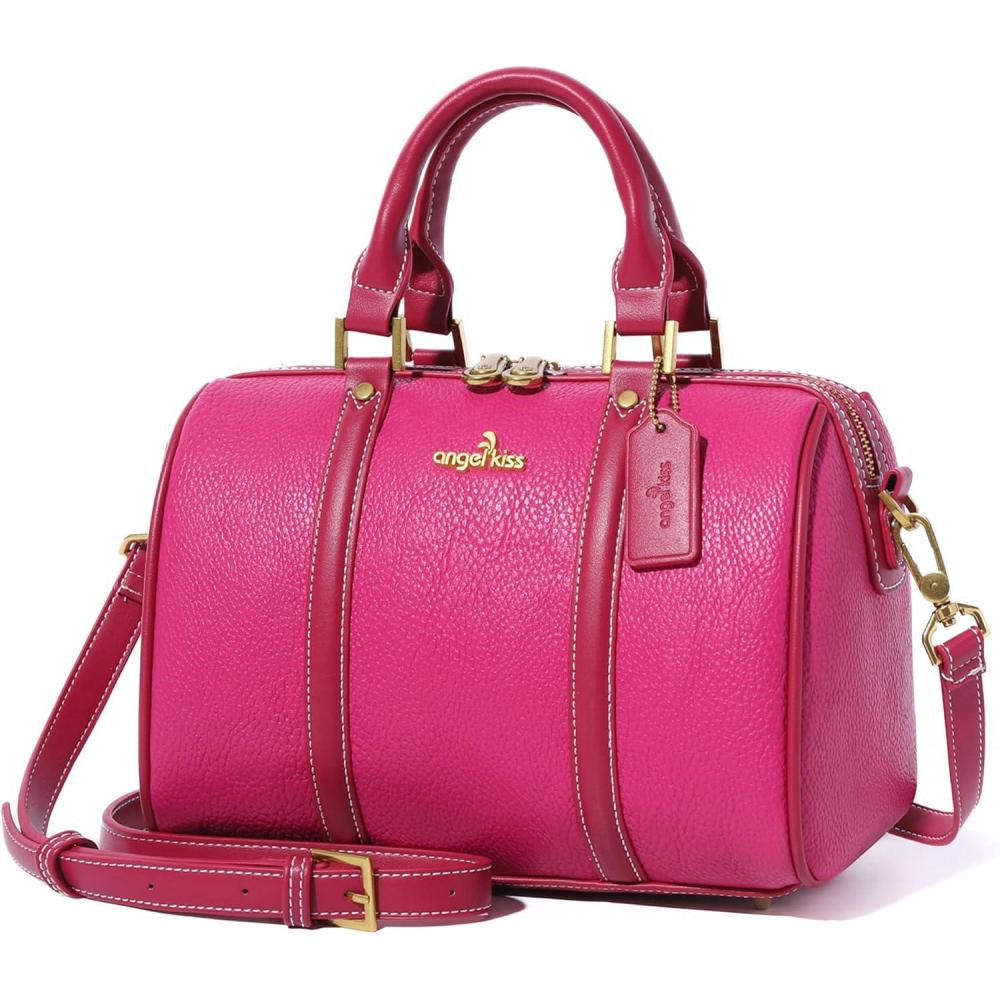 imageAngel Kiss Women Satchel Purses and Handbags Vegan Leather Boston Barrel Bag Top Handle Shoulder Purse with Crossbody Strap Vegan Leather Top Handle Crossbody StrapRose