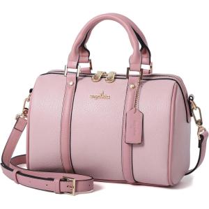 Angel Kiss Women Satchel Purses and Handbags Vegan Leather Boston Barrel Bag Top Handle Shoulder Purse with Crossbody Strap | Vegan Leather, Top Handle, Crossbody Strap(Pink)