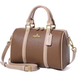 Angel Kiss Women Satchel Purses and Handbags Vegan Leather Boston Barrel Bag Top Handle Shoulder Purse with Crossbody Strap | Vegan Leather, Top Handle, Crossbody Strap(Clay)