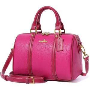 Angel Kiss Women Satchel Purses and Handbags Vegan Leather Boston Barrel Bag Top Handle Shoulder Purse with Crossbody Strap | Vegan Leather, Top Handle, Crossbody Strap(Rose)
