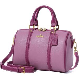 Angel Kiss Women Satchel Purses and Handbags Vegan Leather Boston Barrel Bag Top Handle Shoulder Purse with Crossbody Strap | Vegan Leather, Top Handle, Crossbody Strap(Light Purple)