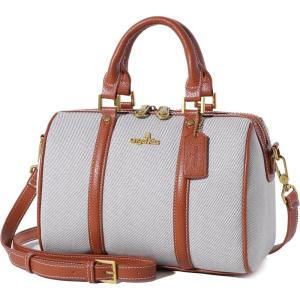 Angel Kiss Women Satchel Purses and Handbags Vegan Leather Boston Barrel Bag Top Handle Shoulder Purse with Crossbody Strap | Vegan Leather, Top Handle, Crossbody Strap(Beige)