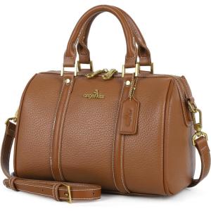 Angel Kiss Women Satchel Purses and Handbags Vegan Leather Boston Barrel Bag Top Handle Shoulder Purse with Crossbody Strap | Vegan Leather, Top Handle, Crossbody Strap(Brown)