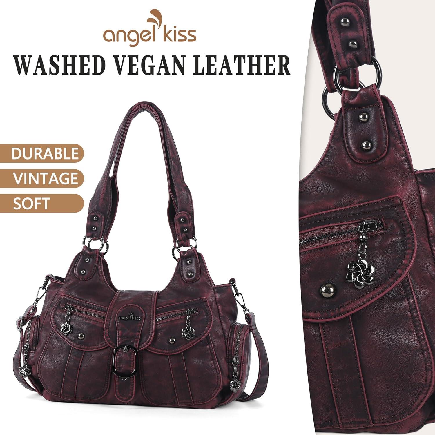 imageAngel Kiss Hobo Bags for Women Vegan Leather Shoulder Purses and Handbags Ladies Roomy Tote Bags Purse with Crossbody StrapRed