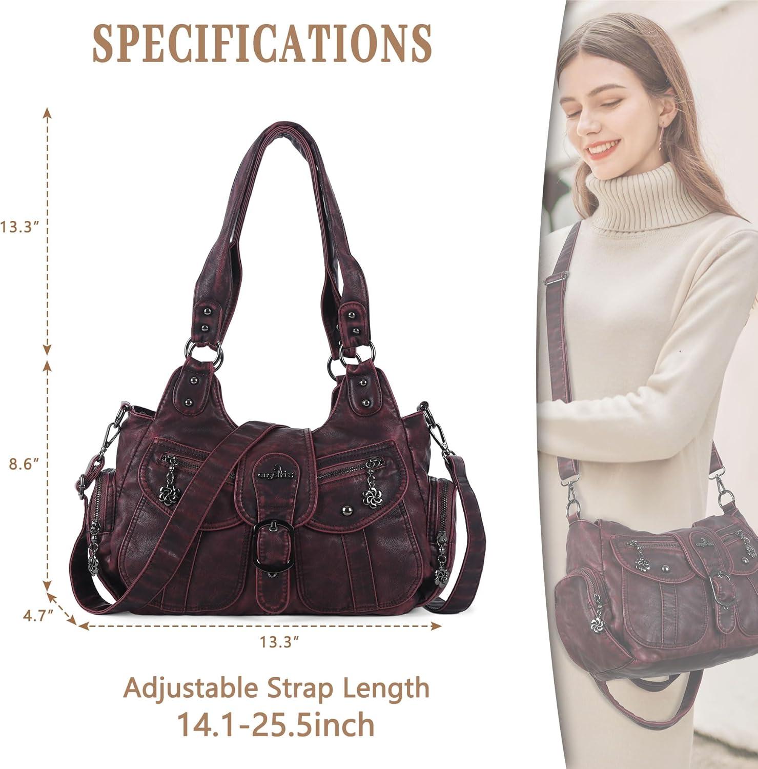 imageAngel Kiss Hobo Bags for Women Vegan Leather Shoulder Purses and Handbags Ladies Roomy Tote Bags Purse with Crossbody StrapRed