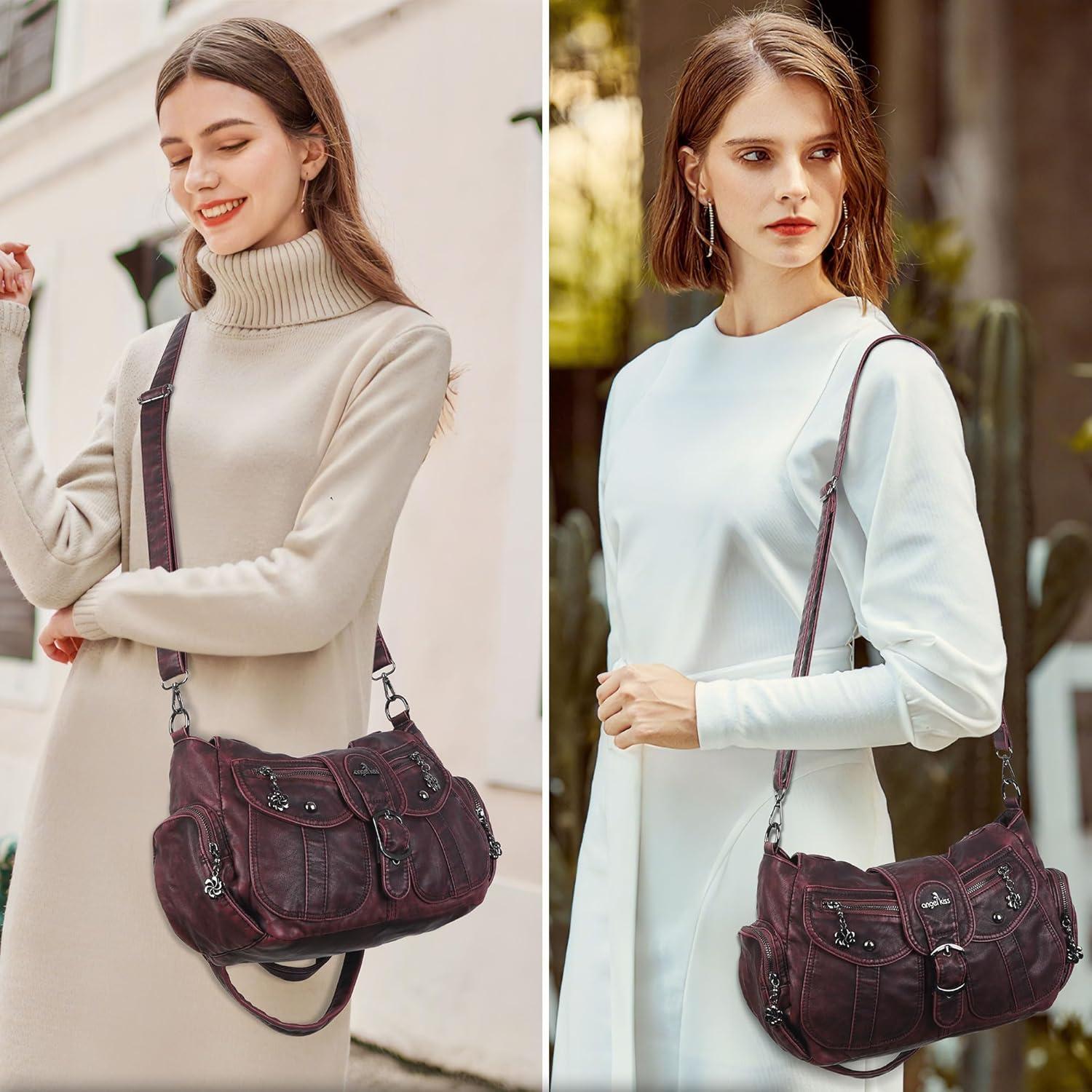 imageAngel Kiss Hobo Bags for Women Vegan Leather Shoulder Purses and Handbags Ladies Roomy Tote Bags Purse with Crossbody StrapRed