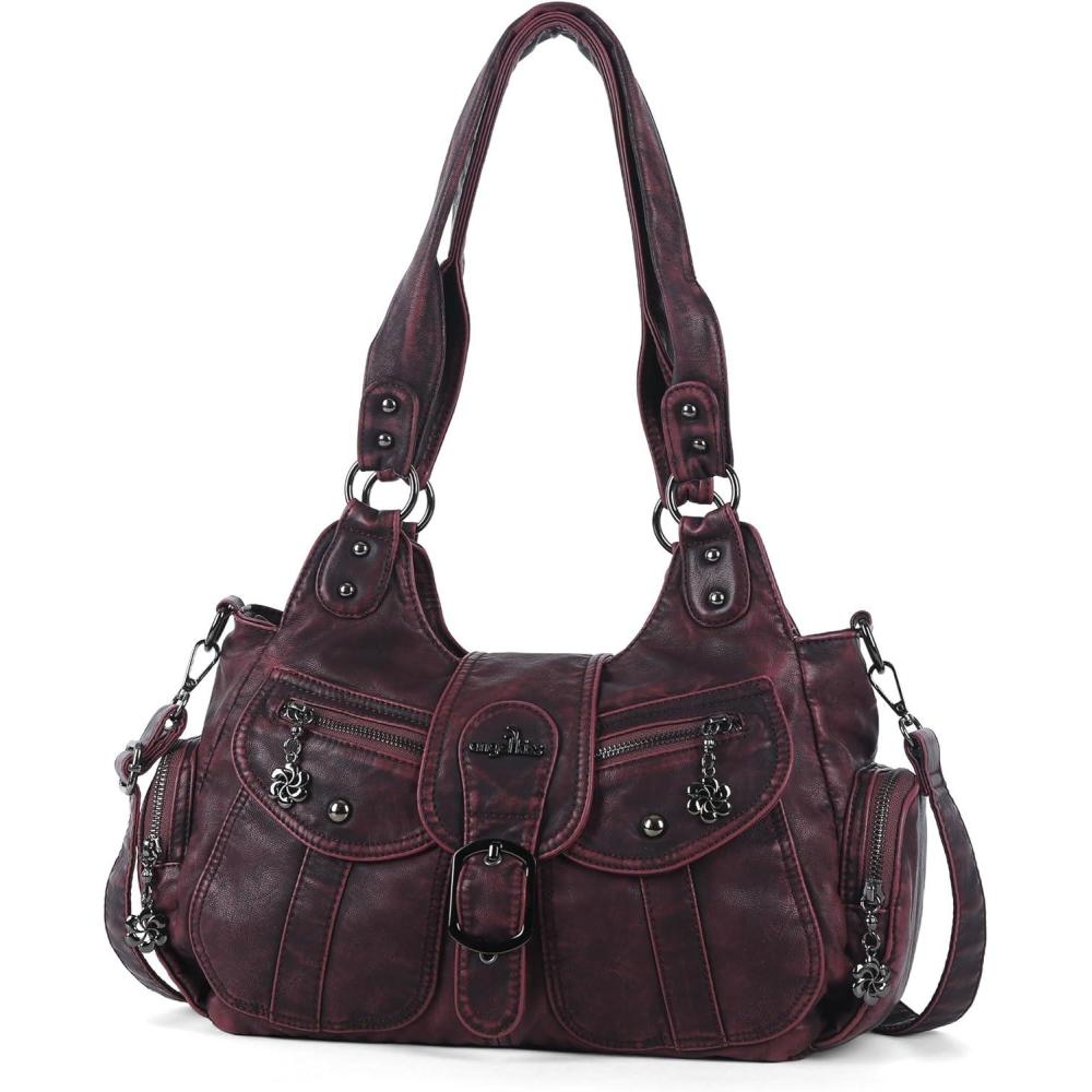 imageAngel Kiss Hobo Bags for Women Vegan Leather Shoulder Purses and Handbags Ladies Roomy Tote Bags Purse with Crossbody StrapRed