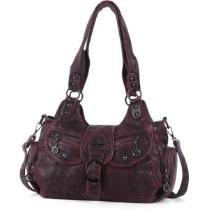 Angel Kiss Hobo Bags for Women Vegan Leather Shoulder Purses and Handbags Ladies Roomy Tote Bags Purse with Crossbody Strap(Red)