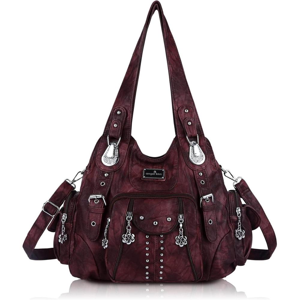 imageAngel Kiss Purses for Women Soft PU Leather Large Hobo Bags for Women Shoulder Bag  Soft PU Leather Large Soft PU Leather LargeDpink