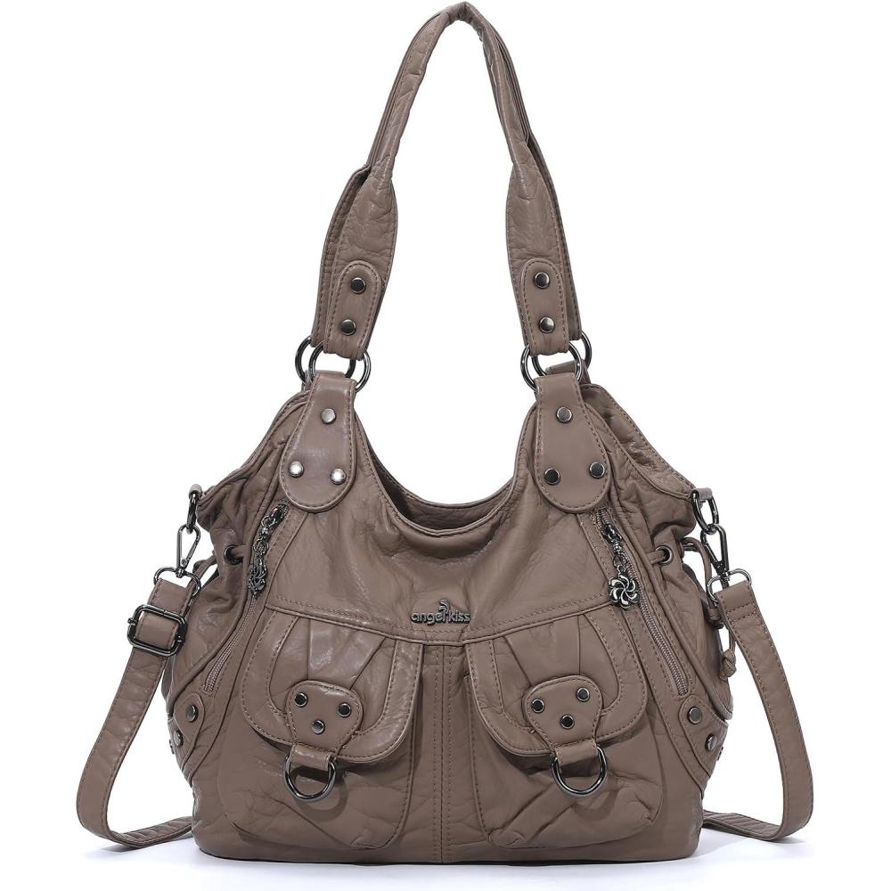 imageAngel Kiss Hobo Bag Soft Leather Purses for Women with Crossbody Strap TopZip Inner PocketsApricot