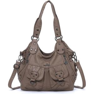 Angel Kiss Hobo Bag ，Soft Leather Purses for Women with Crossbody Strap, Top-Zip Inner Pockets(Apricot)