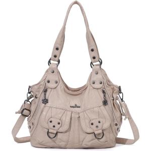 Angel Kiss Hobo Bag ，Soft Leather Purses for Women with Crossbody Strap, Top-Zip Inner Pockets(Beige)
