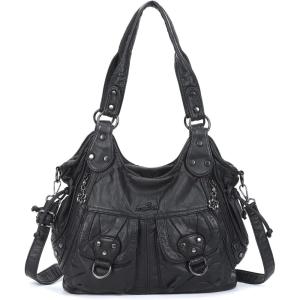 Angel Kiss Hobo Bag ，Soft Leather Purses for Women with Crossbody Strap, Top-Zip Inner Pockets(Black)