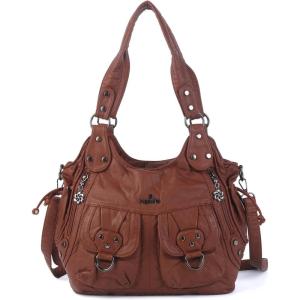 Angel Kiss Hobo Bag ，Soft Leather Purses for Women with Crossbody Strap, Top-Zip Inner Pockets(Brown)