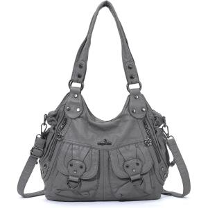 Angel Kiss Hobo Bag ，Soft Leather Purses for Women with Crossbody Strap, Top-Zip Inner Pockets(Grey)
