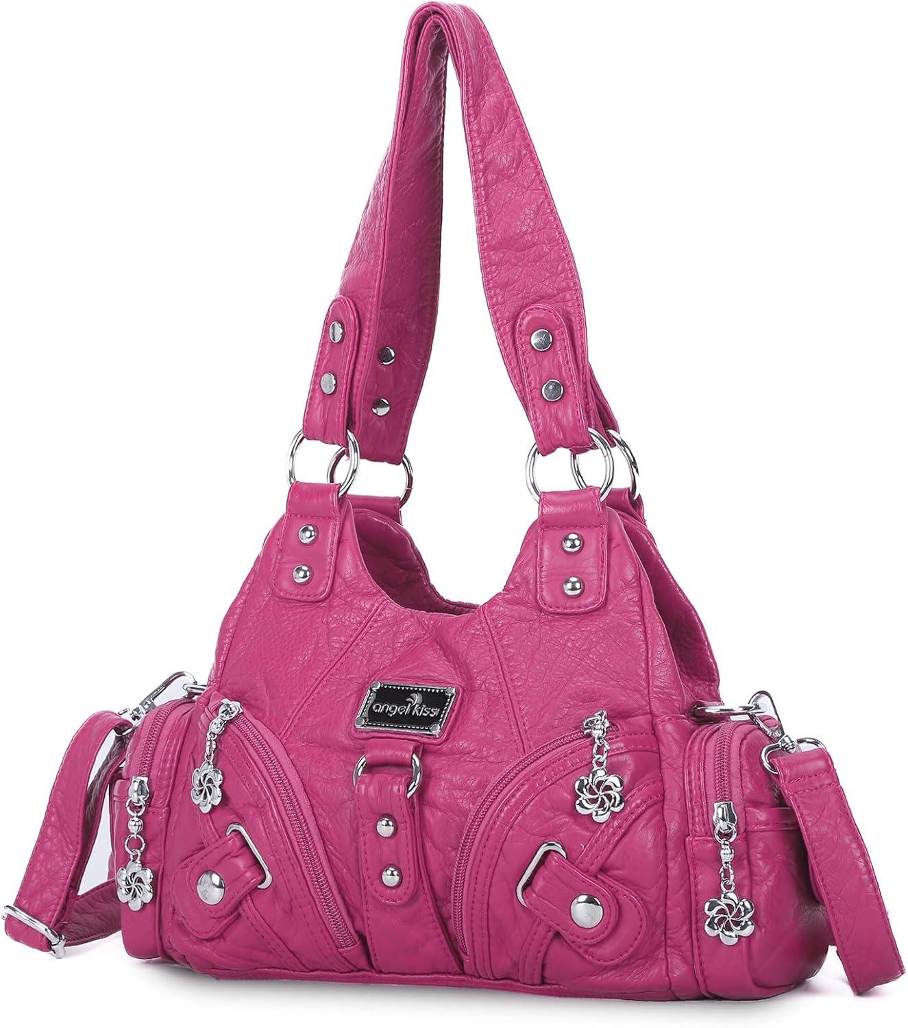 imageAngel Kiss Purses for Women Small Hobo Shoulder Bags Vagen Leather MultiPocket Tote Bag with ZipperRose