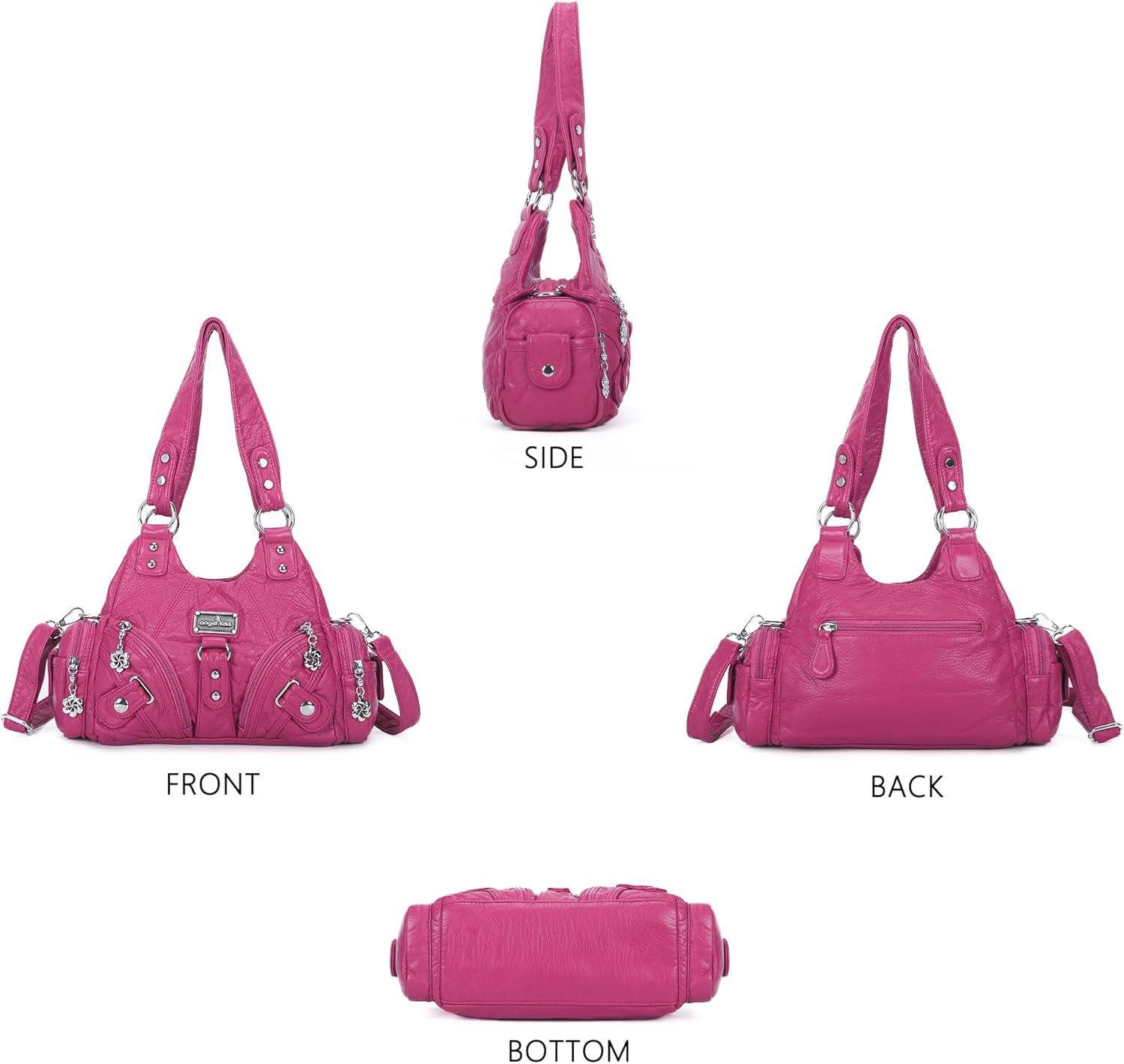 imageAngel Kiss Purses for Women Small Hobo Shoulder Bags Vagen Leather MultiPocket Tote Bag with ZipperRose