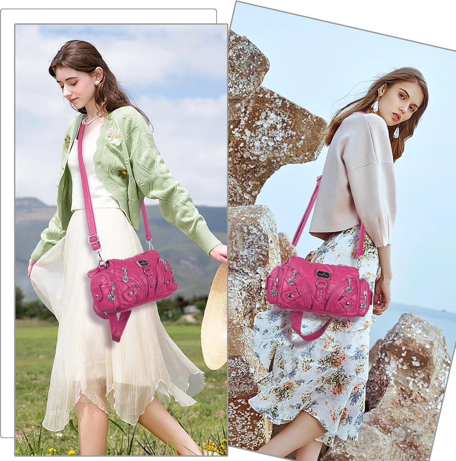 imageAngel Kiss Purses for Women Small Hobo Shoulder Bags Vagen Leather MultiPocket Tote Bag with ZipperRose